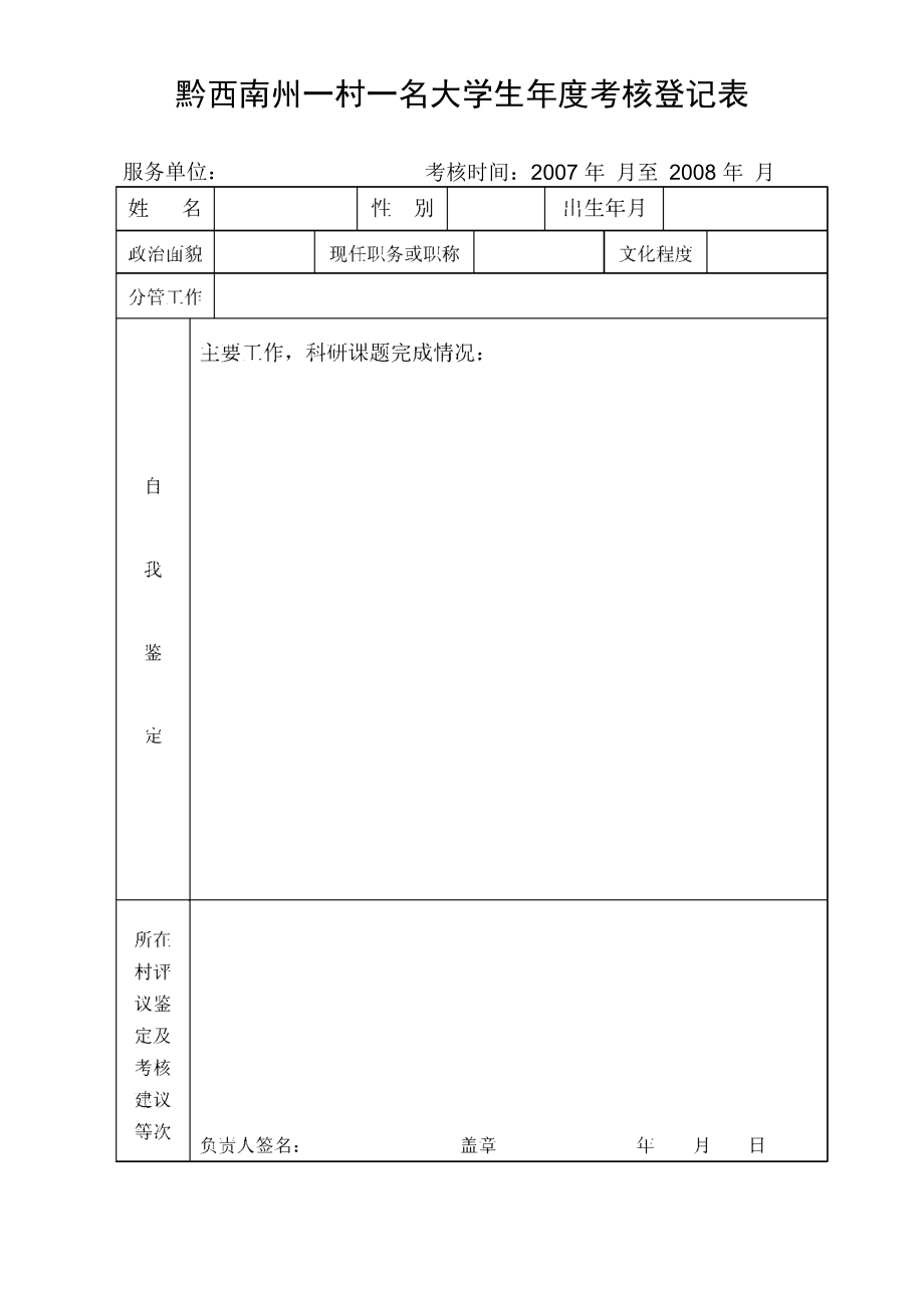 一村一名大学生年度考核表_第1页