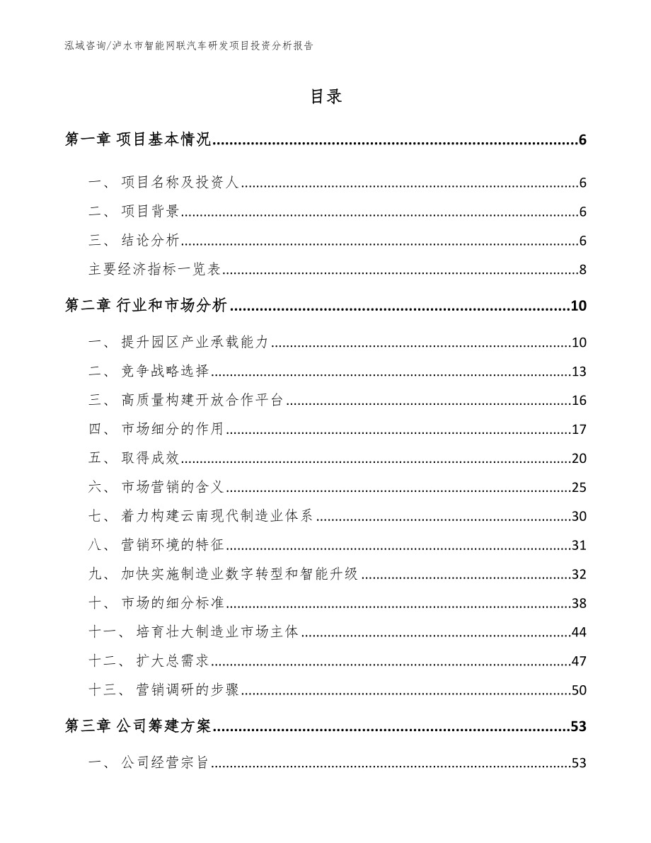 泸水市智能网联汽车研发项目投资分析报告_模板范文_第1页