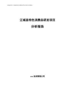 江城县特色消费品研发项目分析报告