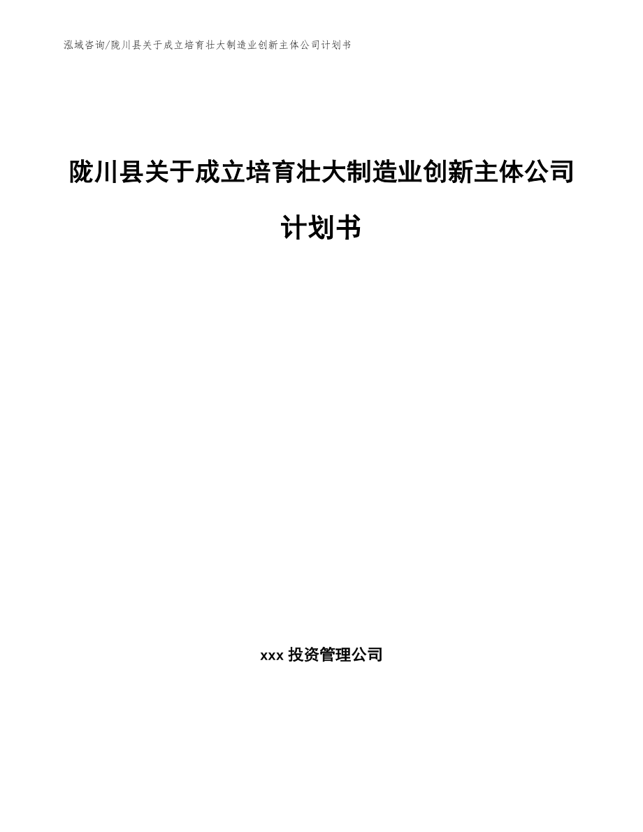 陇川县关于成立培育壮大制造业创新主体公司计划书_第1页
