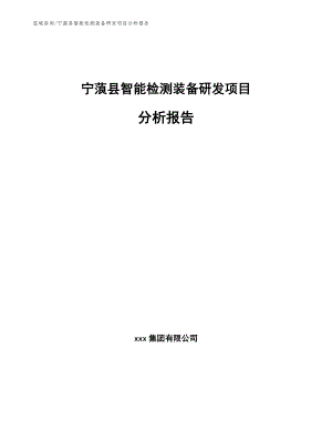 宁蒗县智能检测装备研发项目分析报告