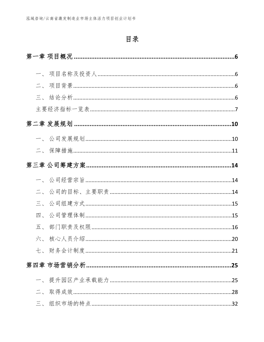 云南省激发制造业市场主体活力项目创业计划书_第1页