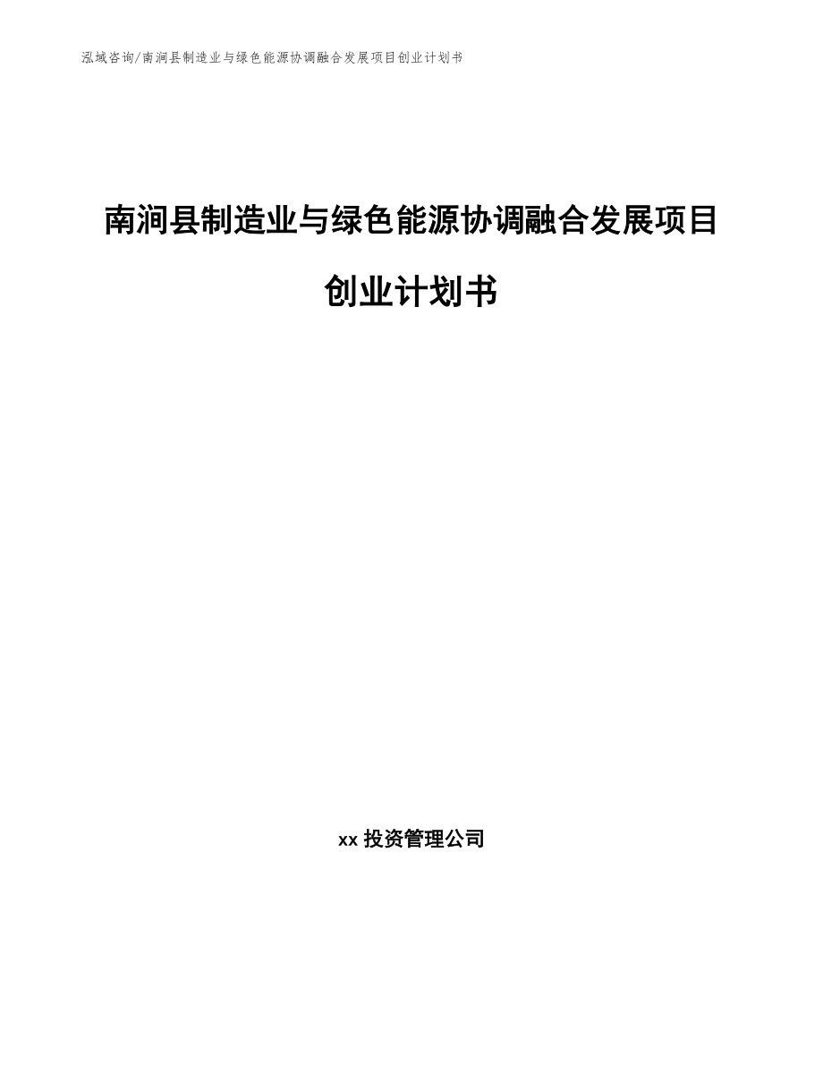 南涧县制造业与绿色能源协调融合发展项目创业计划书【模板】_第1页