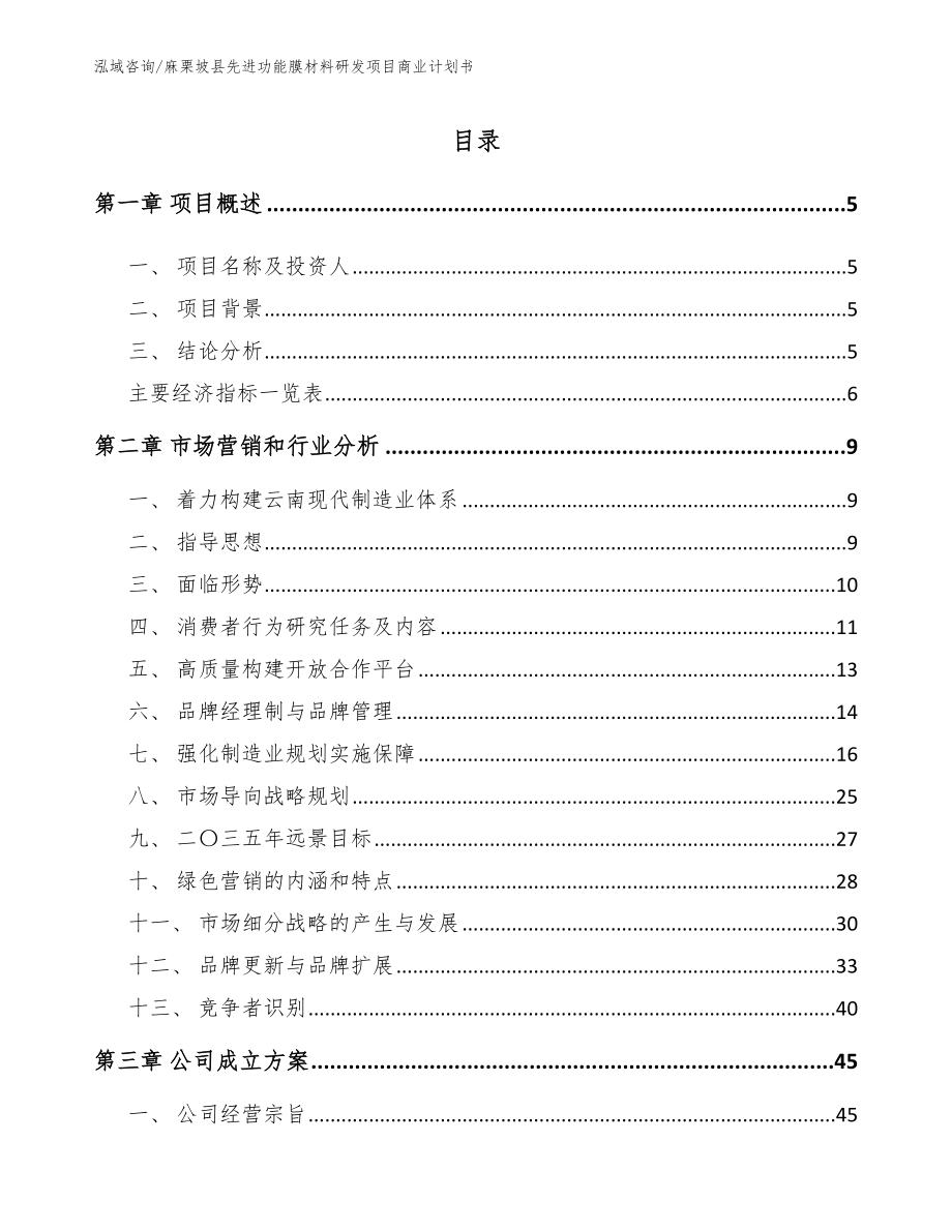 麻栗坡县先进功能膜材料研发项目商业计划书【模板范本】_第1页