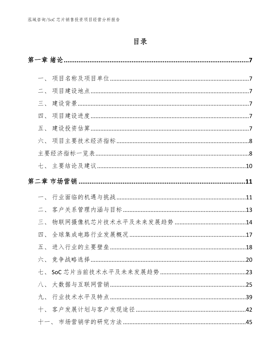 SoC芯片销售投资项目经营分析报告（模板参考）_第1页