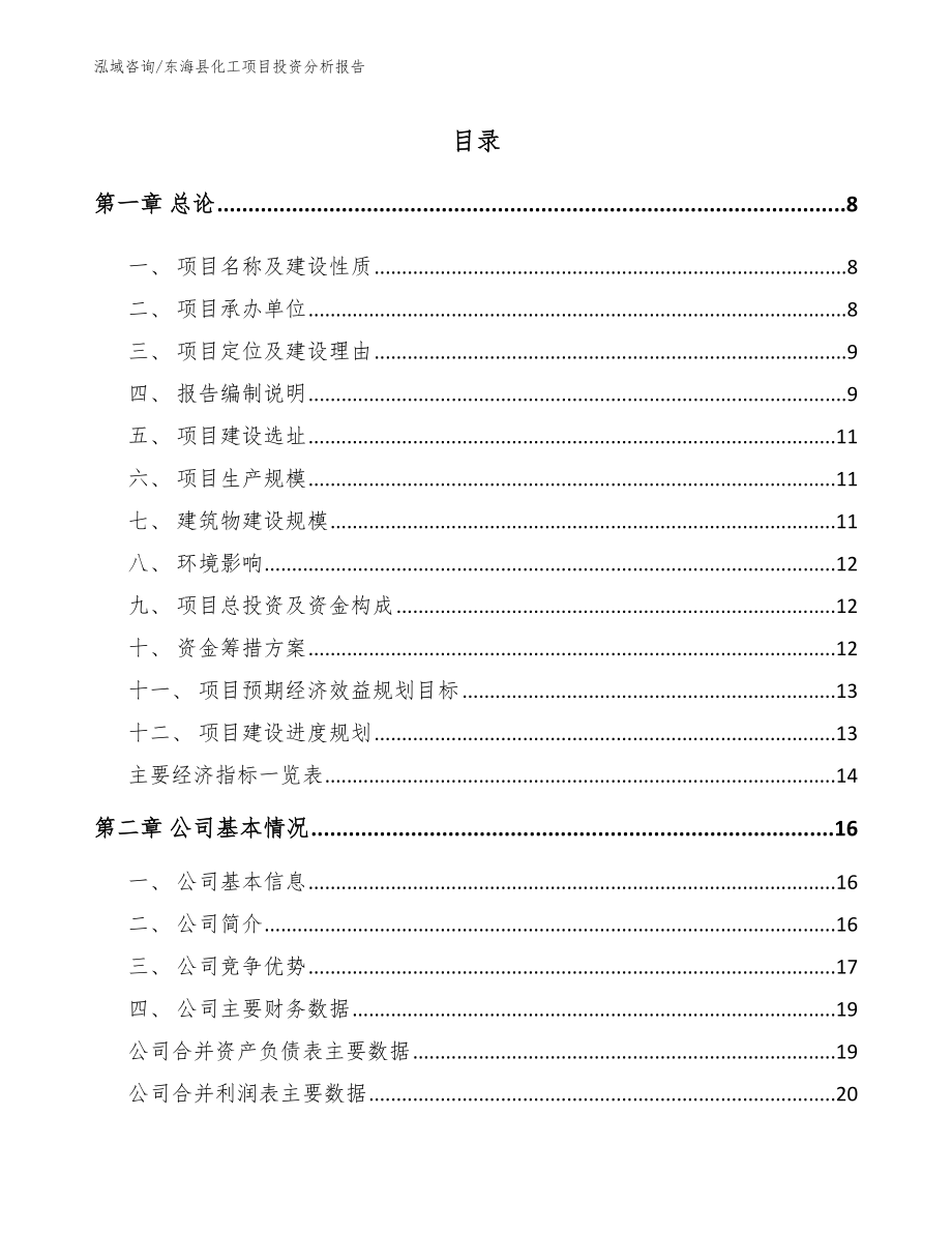 东海县化工项目投资分析报告参考模板_第1页