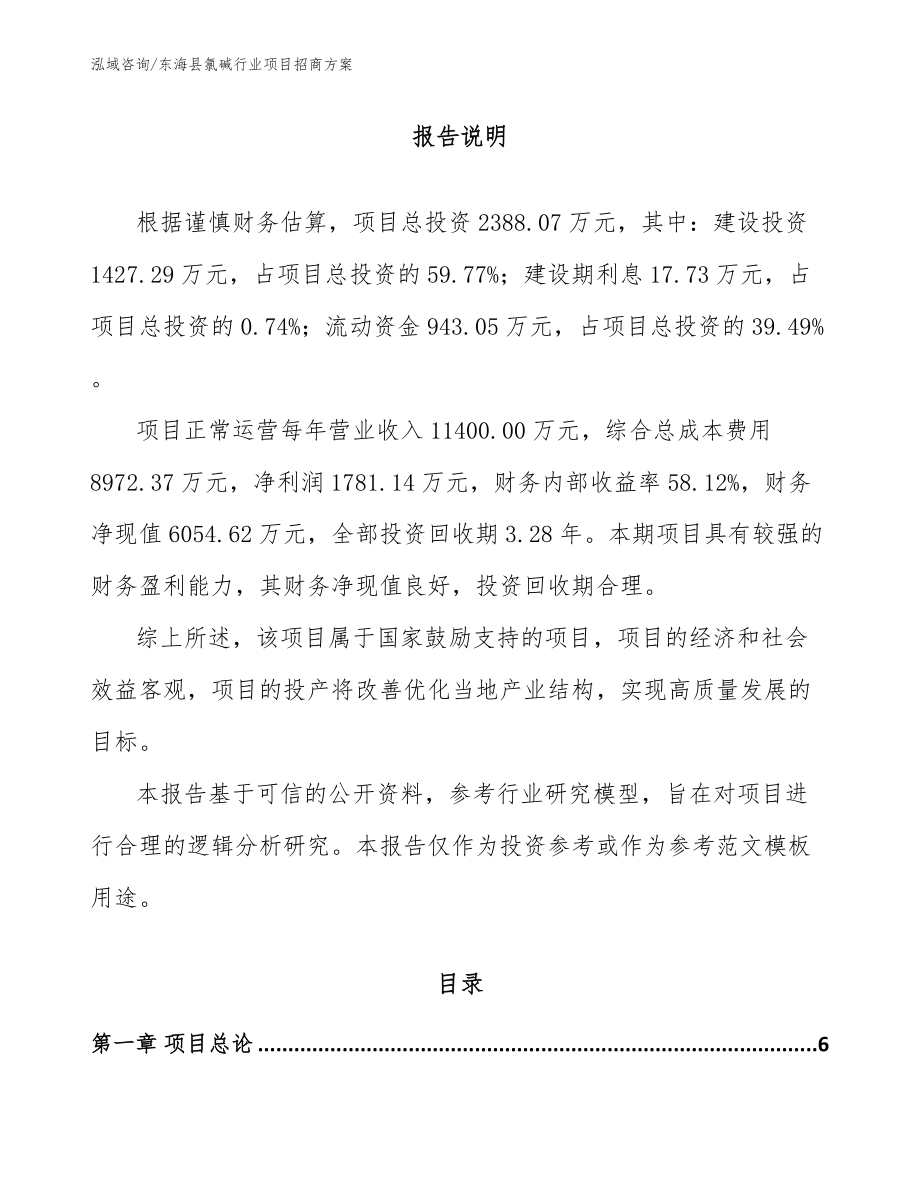 东海县氯碱行业项目招商方案_第1页
