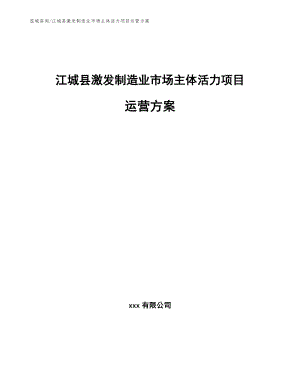 江城县激发制造业市场主体活力项目运营方案_模板范本