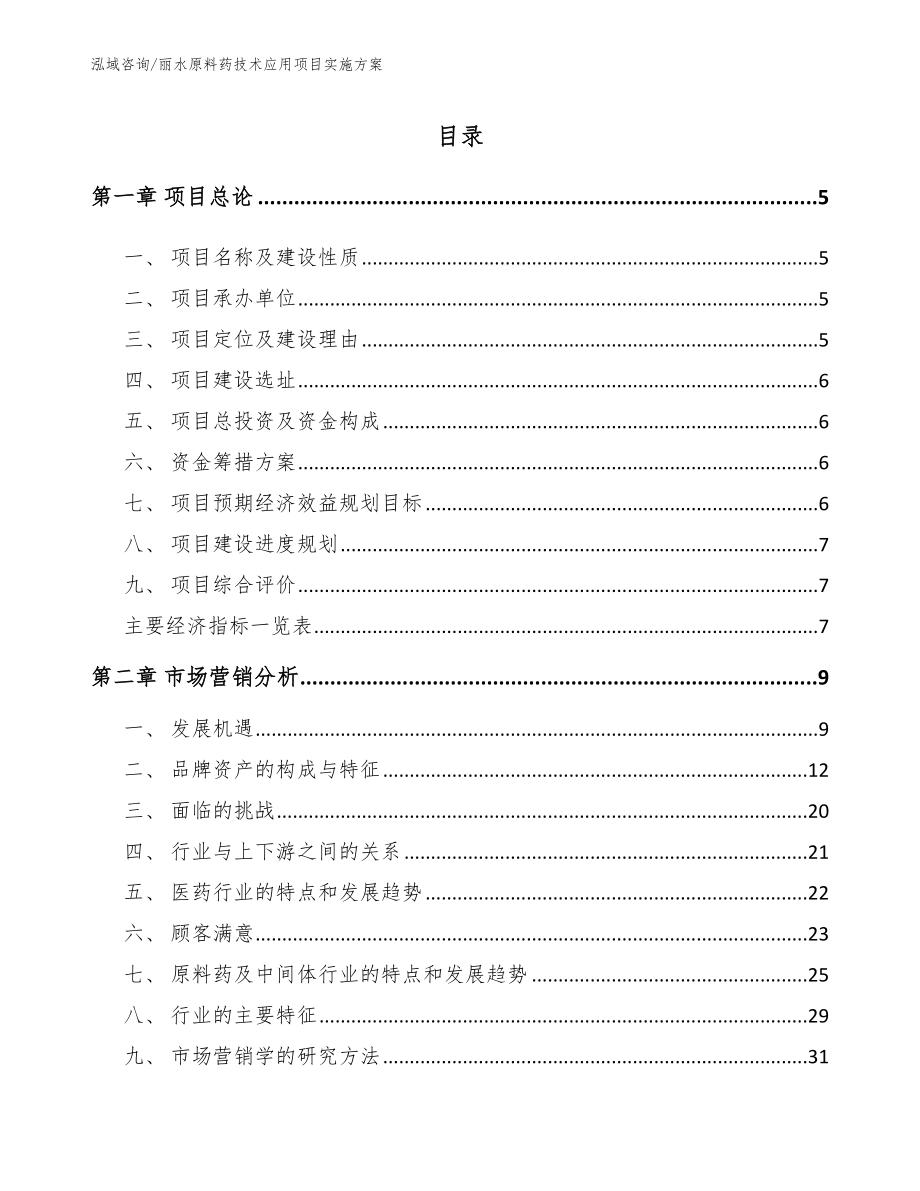 丽水原料药技术应用项目实施方案模板参考_第1页