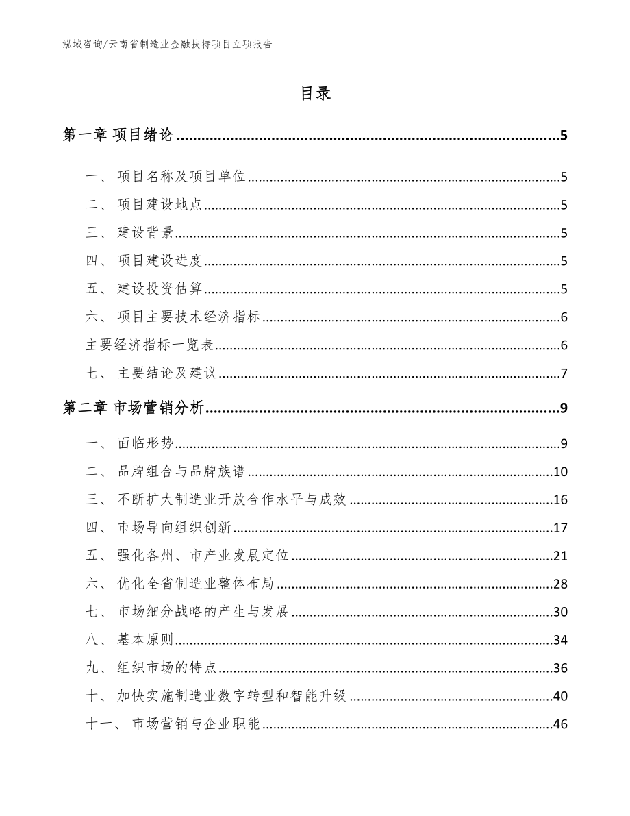 云南省制造业金融扶持项目立项报告【参考范文】_第1页