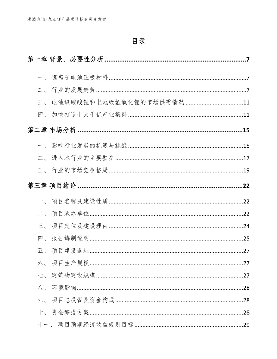 九江锂产品项目招商引资方案【模板】_第1页