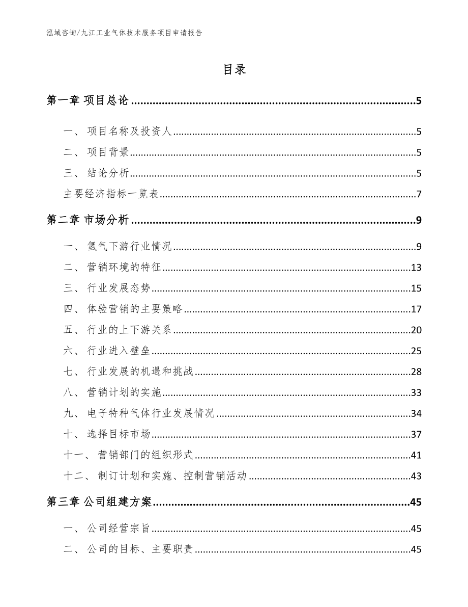 九江工业气体技术服务项目申请报告_第1页