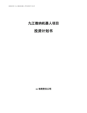 九江微纳机器人项目投资计划书