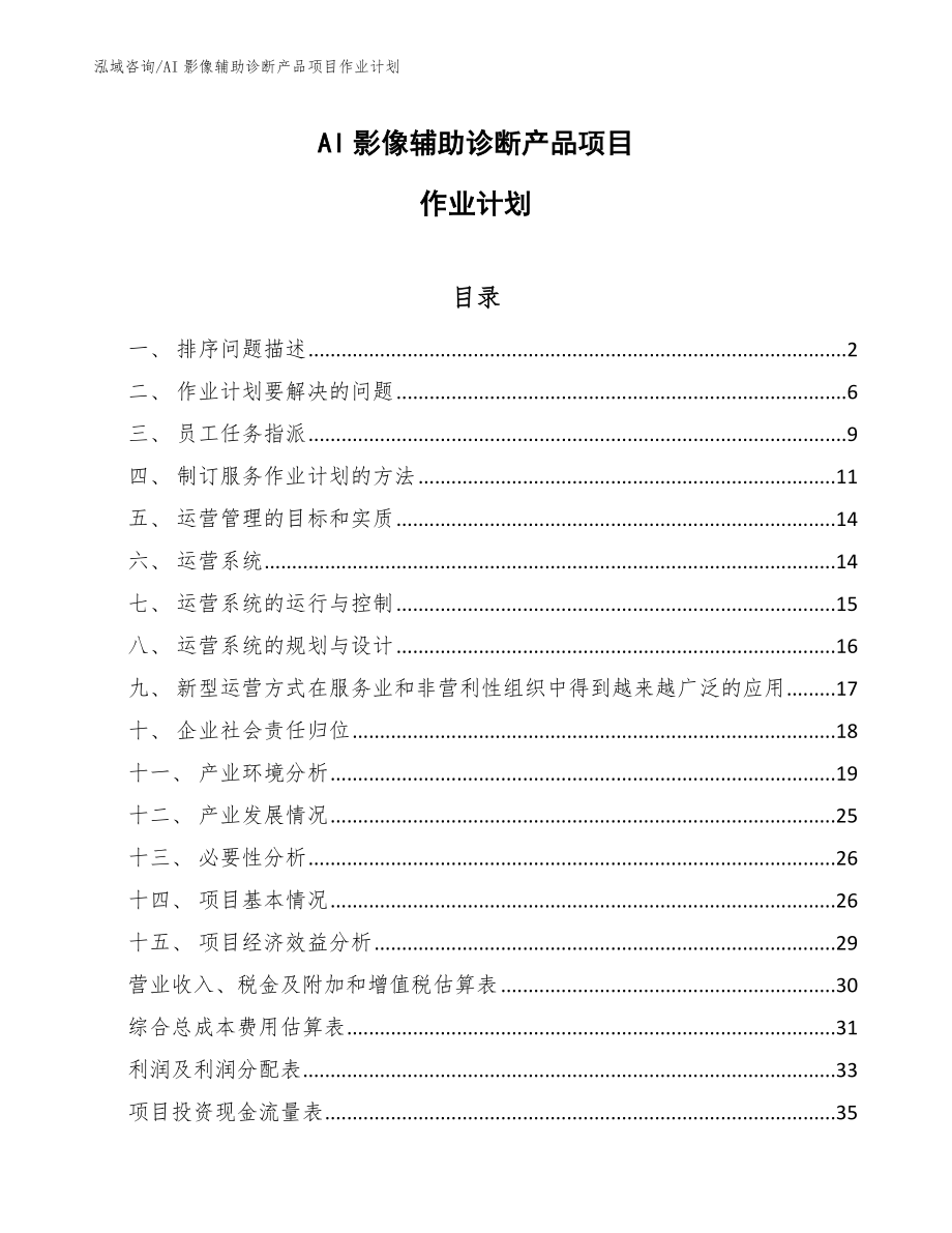 AI影像辅助诊断产品项目作业计划【范文】_第1页