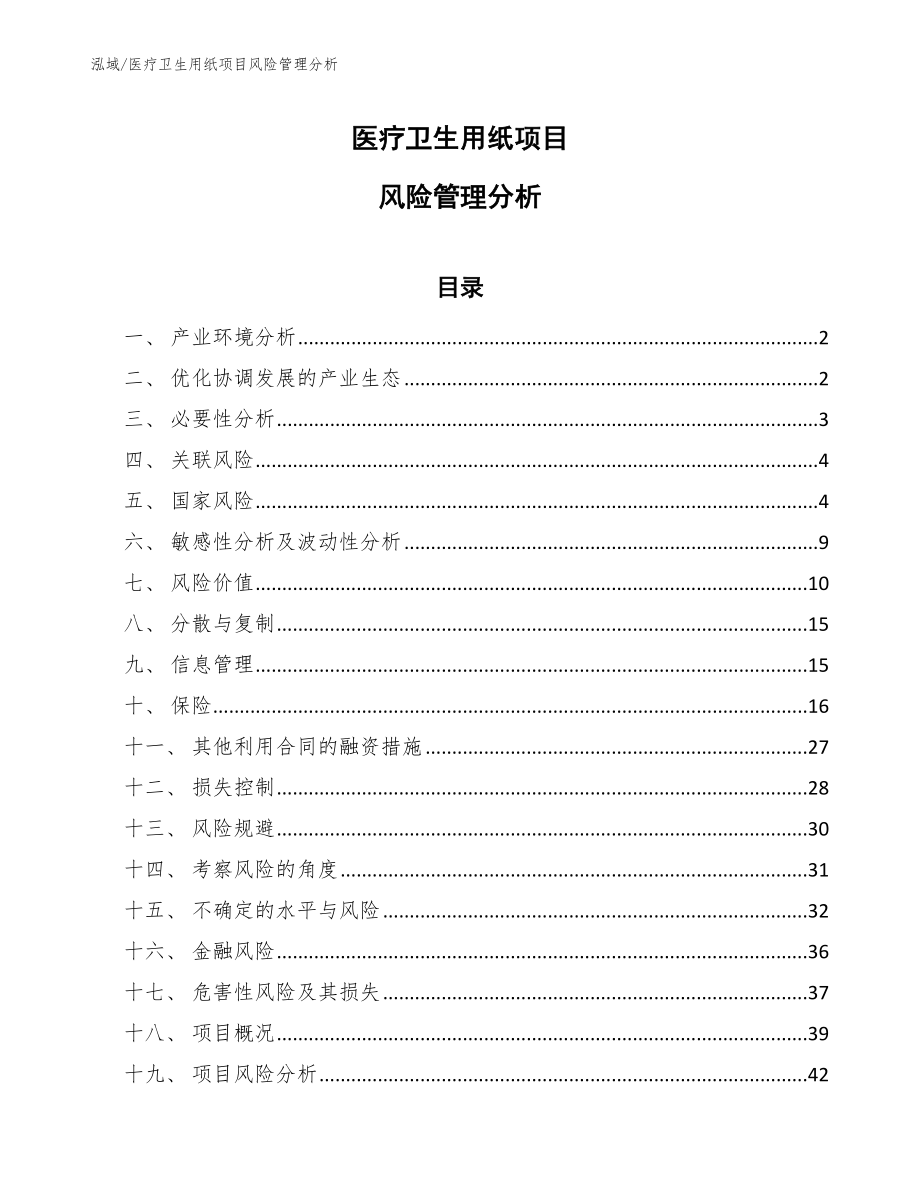 医疗卫生用纸项目风险管理分析【范文】_第1页