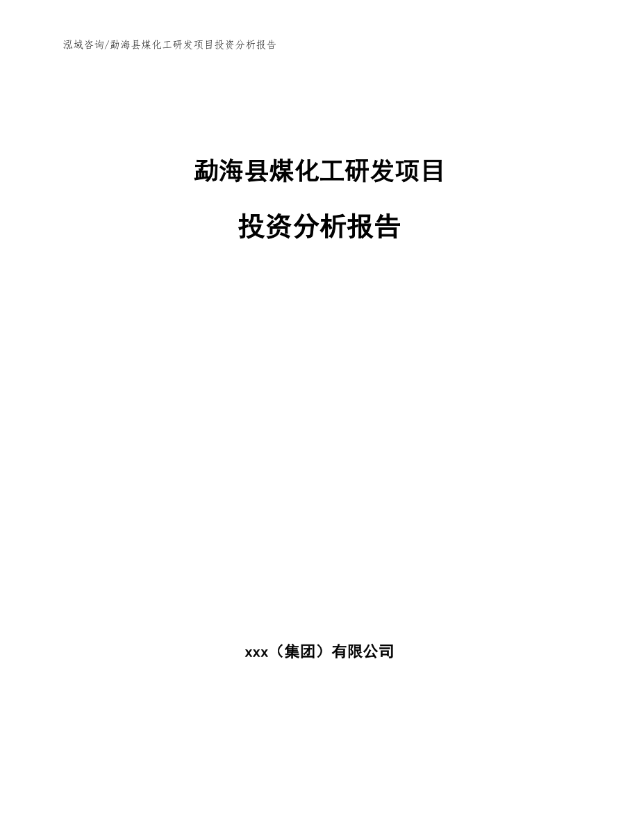 勐海县煤化工研发项目投资分析报告_模板_第1页