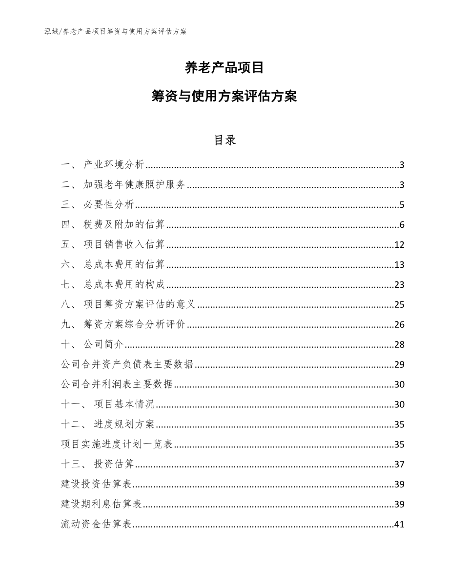 养老产品项目筹资与使用方案评估方案_参考_第1页