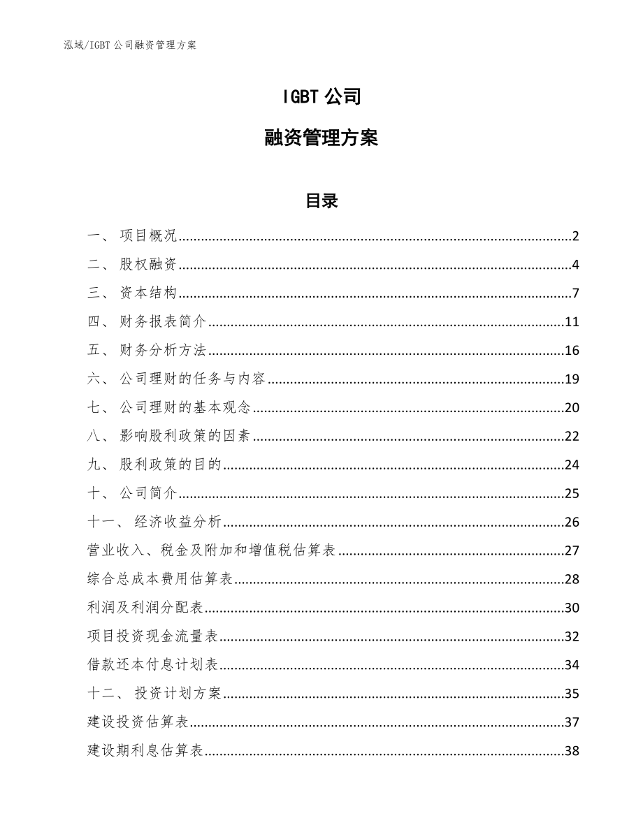 IGBT公司融资管理方案（范文）_第1页