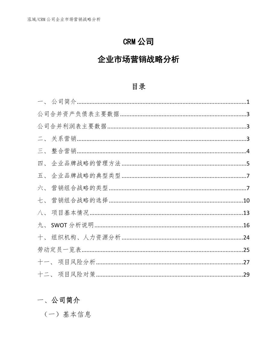 CRM公司企业市场营销战略分析【参考】_第1页