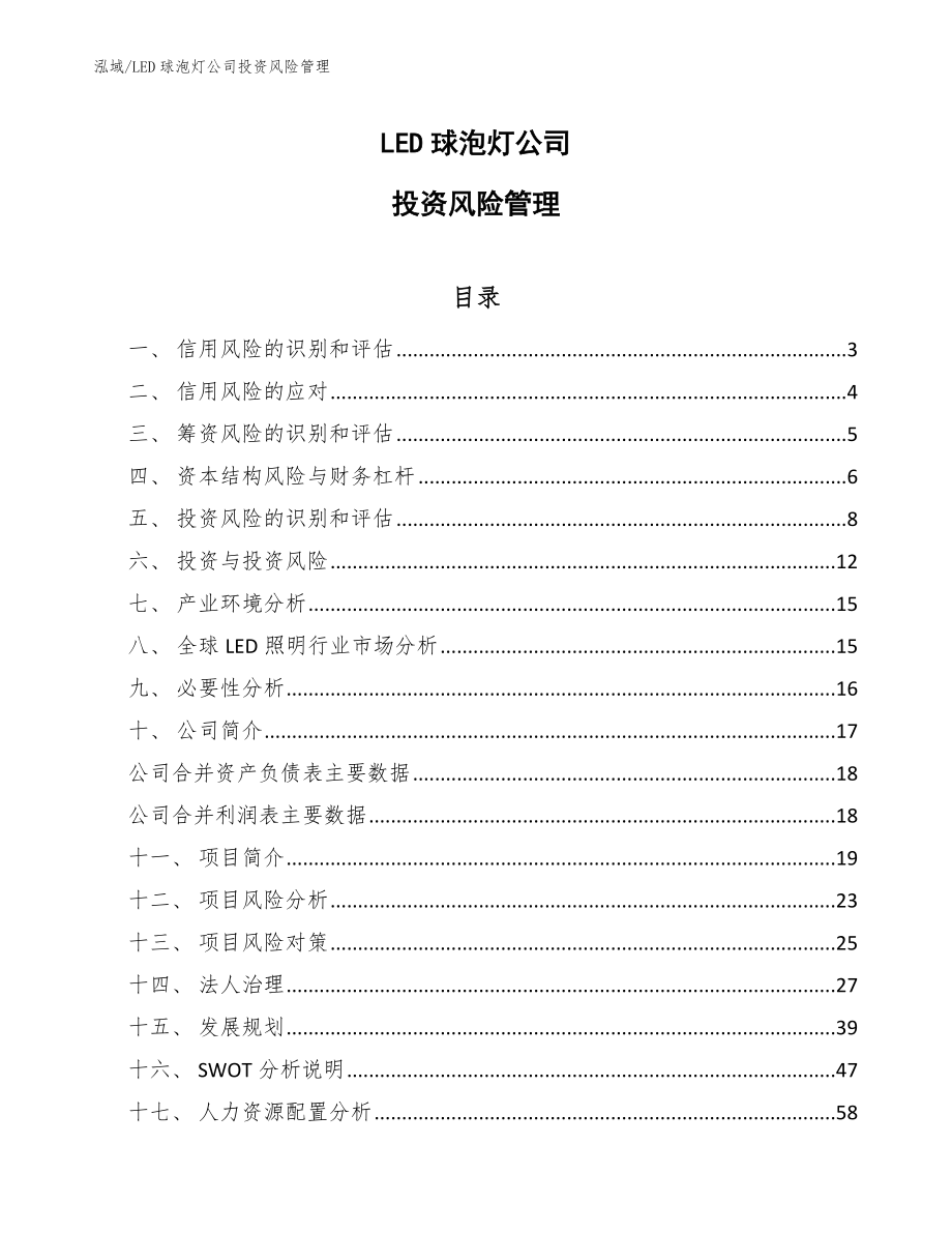 LED球泡灯公司投资风险管理（范文）_第1页