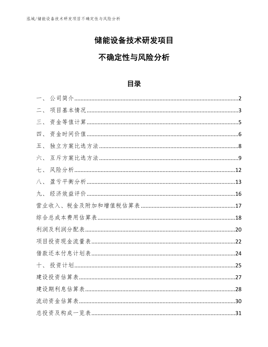 储能设备技术研发项目不确定性与风险分析【参考】_第1页