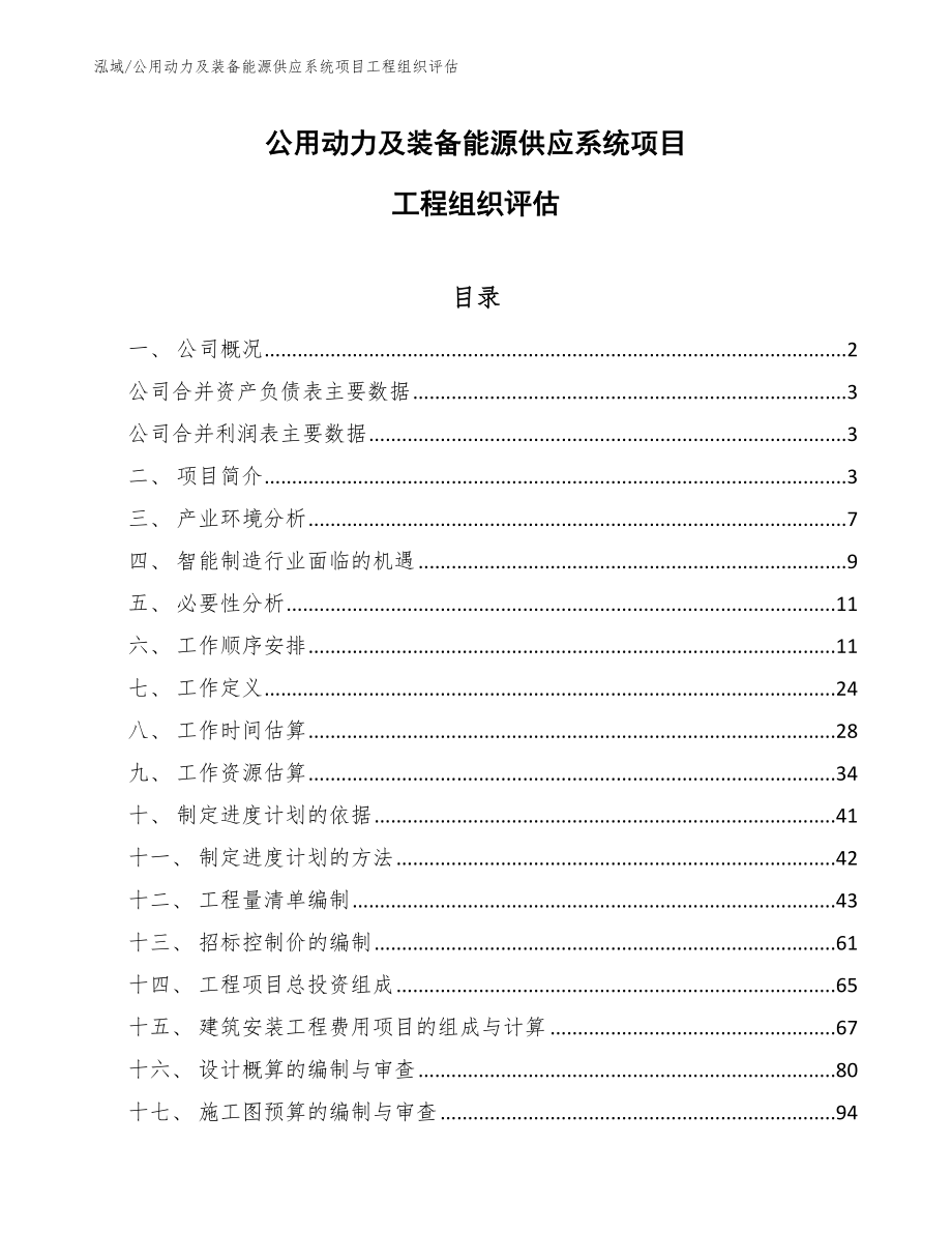 公用动力及装备能源供应系统项目工程组织评估（参考）_第1页