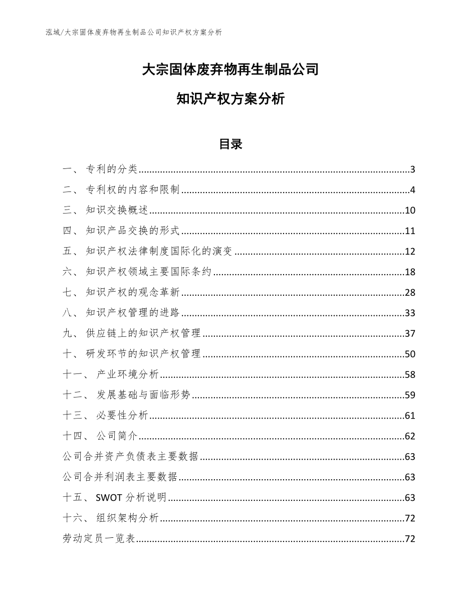 大宗固体废弃物再生制品公司知识产权方案分析【参考】_第1页