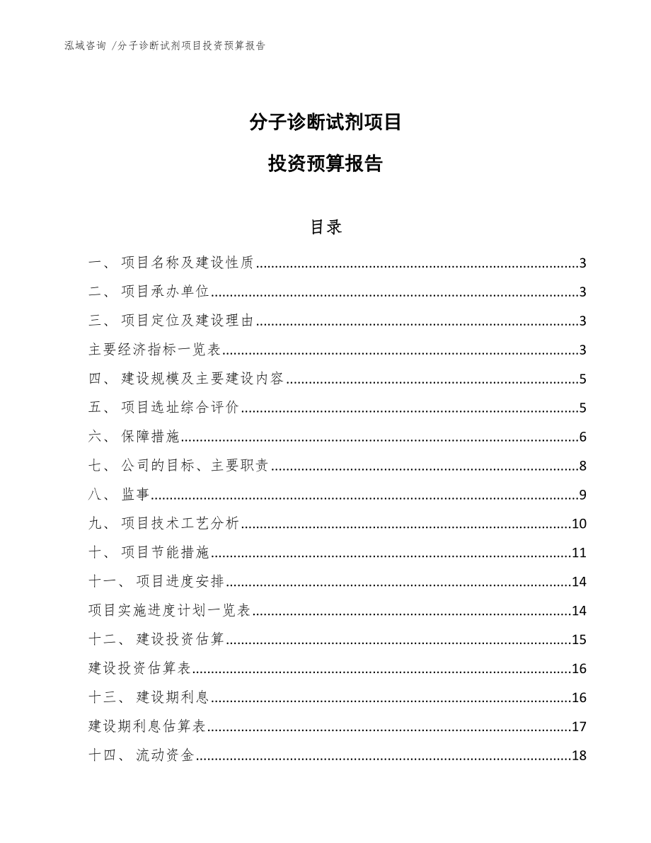 分子诊断试剂项目投资预算报告-范文参考_第1页