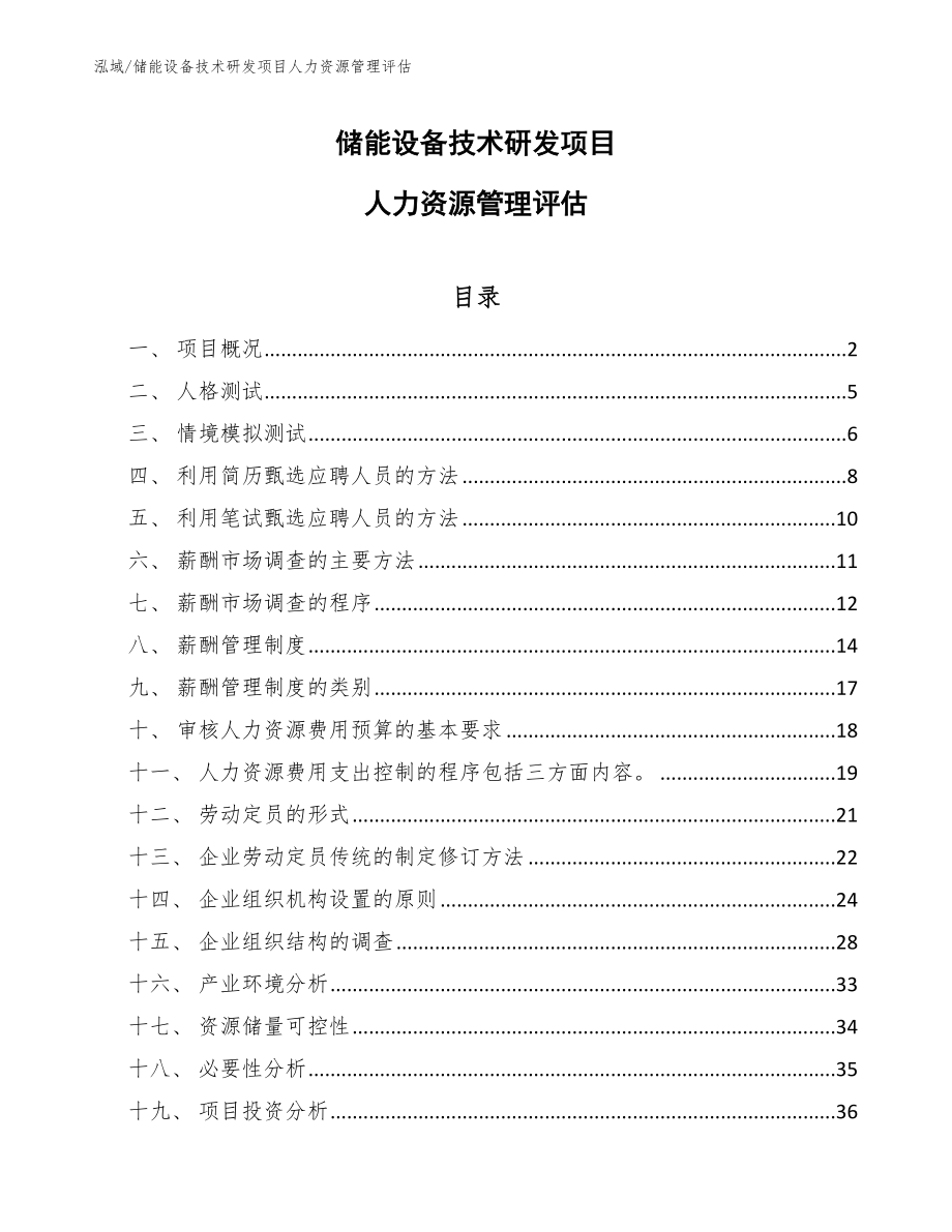 储能设备技术研发项目人力资源管理评估（范文）_第1页