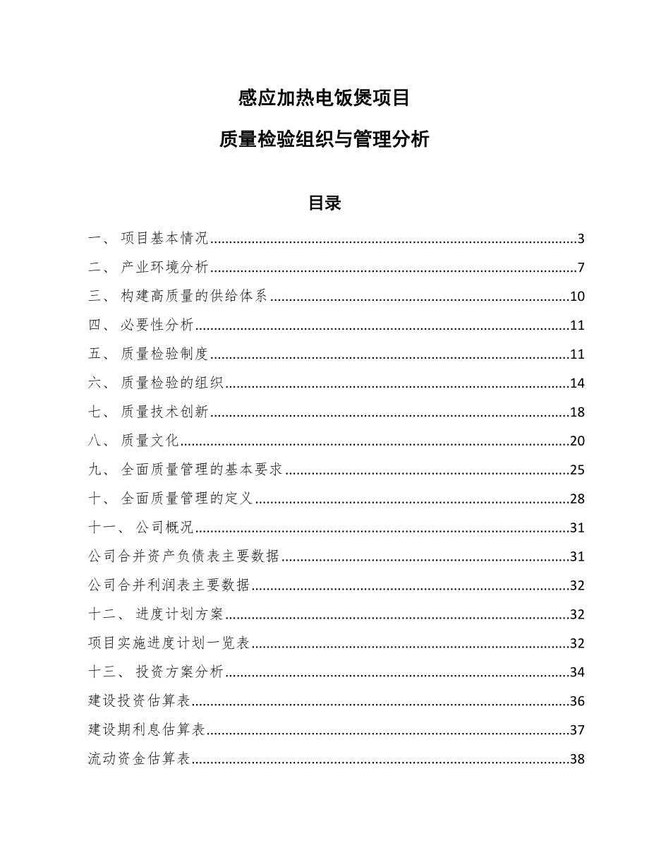 感应加热电饭煲项目质量检验组织与管理分析_参考_第1页