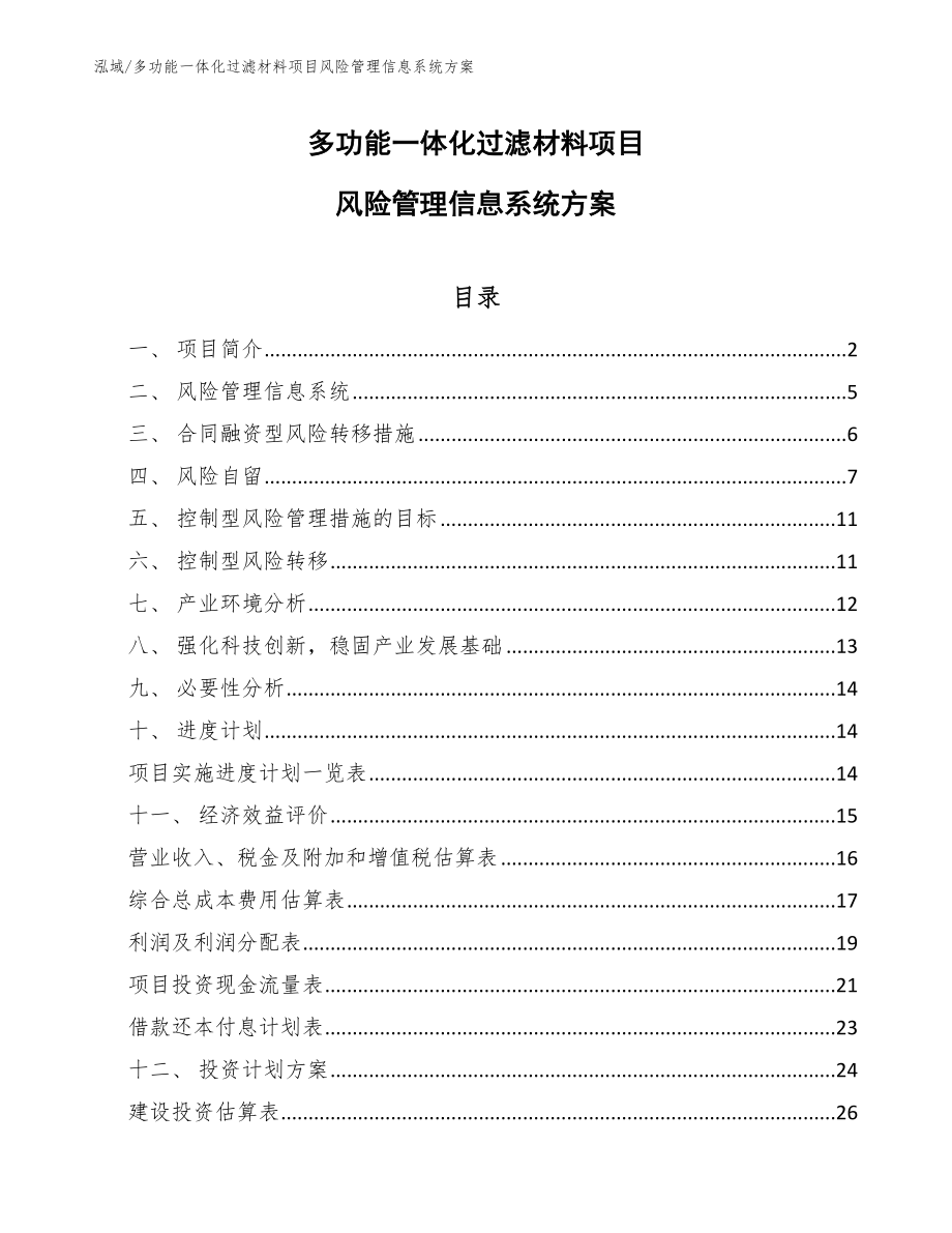 多功能一体化过滤材料项目风险管理信息系统方案_第1页