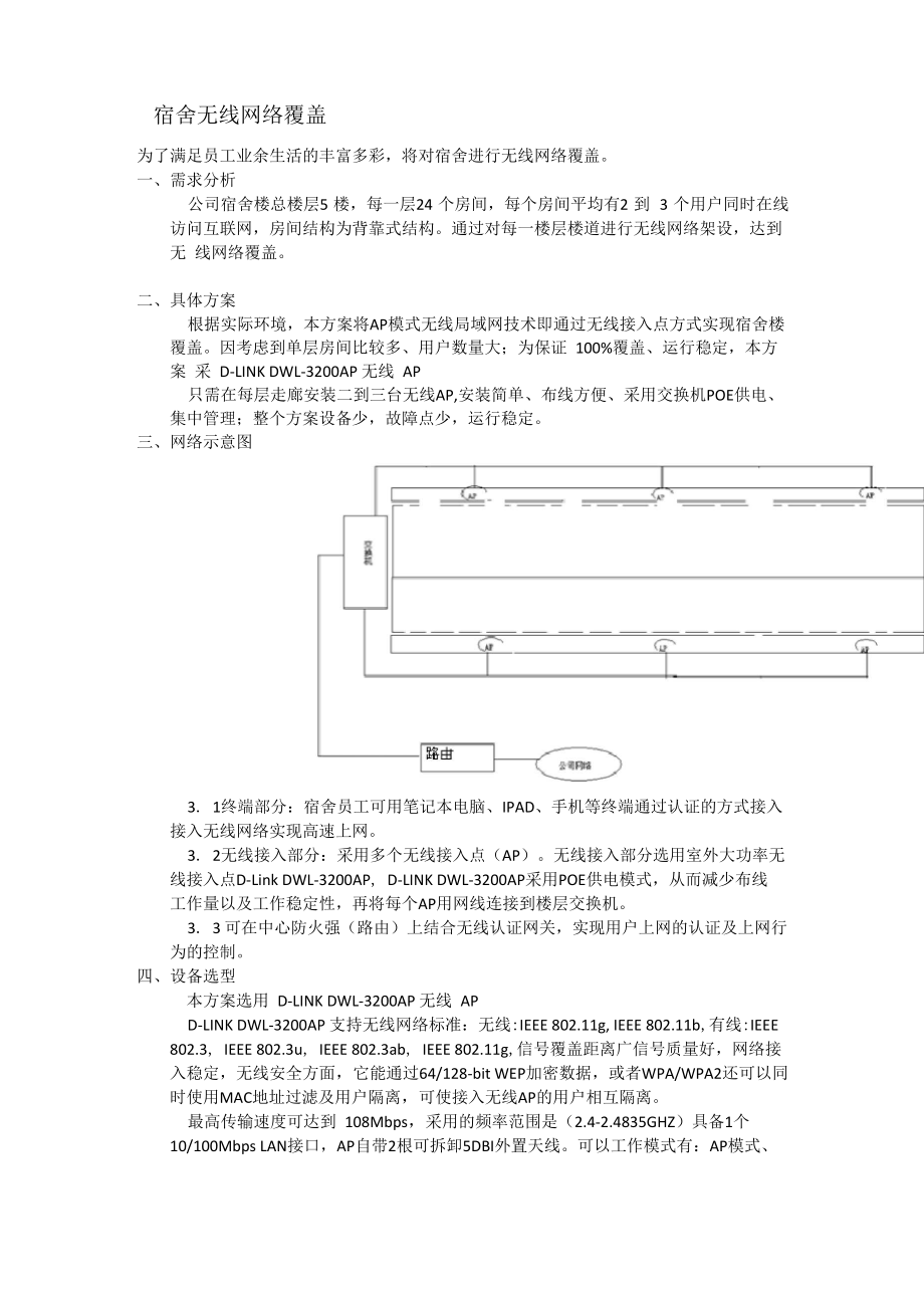 宿舍无线网络覆盖方案一