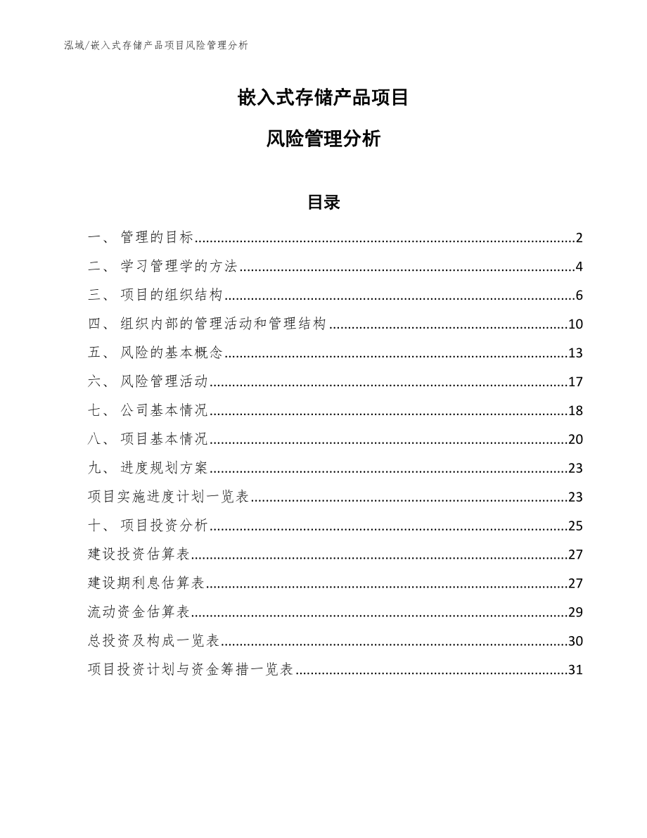 嵌入式存储产品项目风险管理分析_范文_第1页