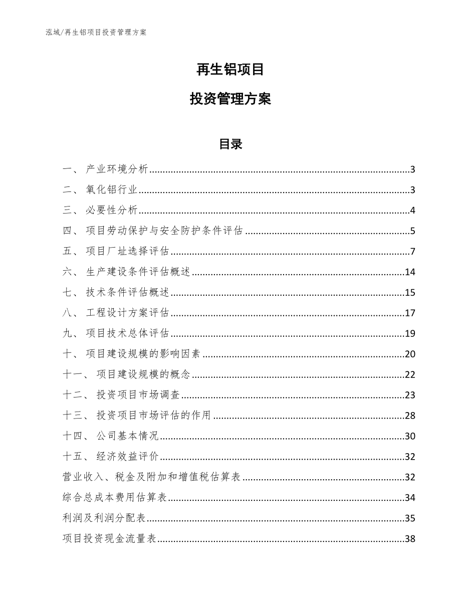 再生铝项目投资管理方案_第1页