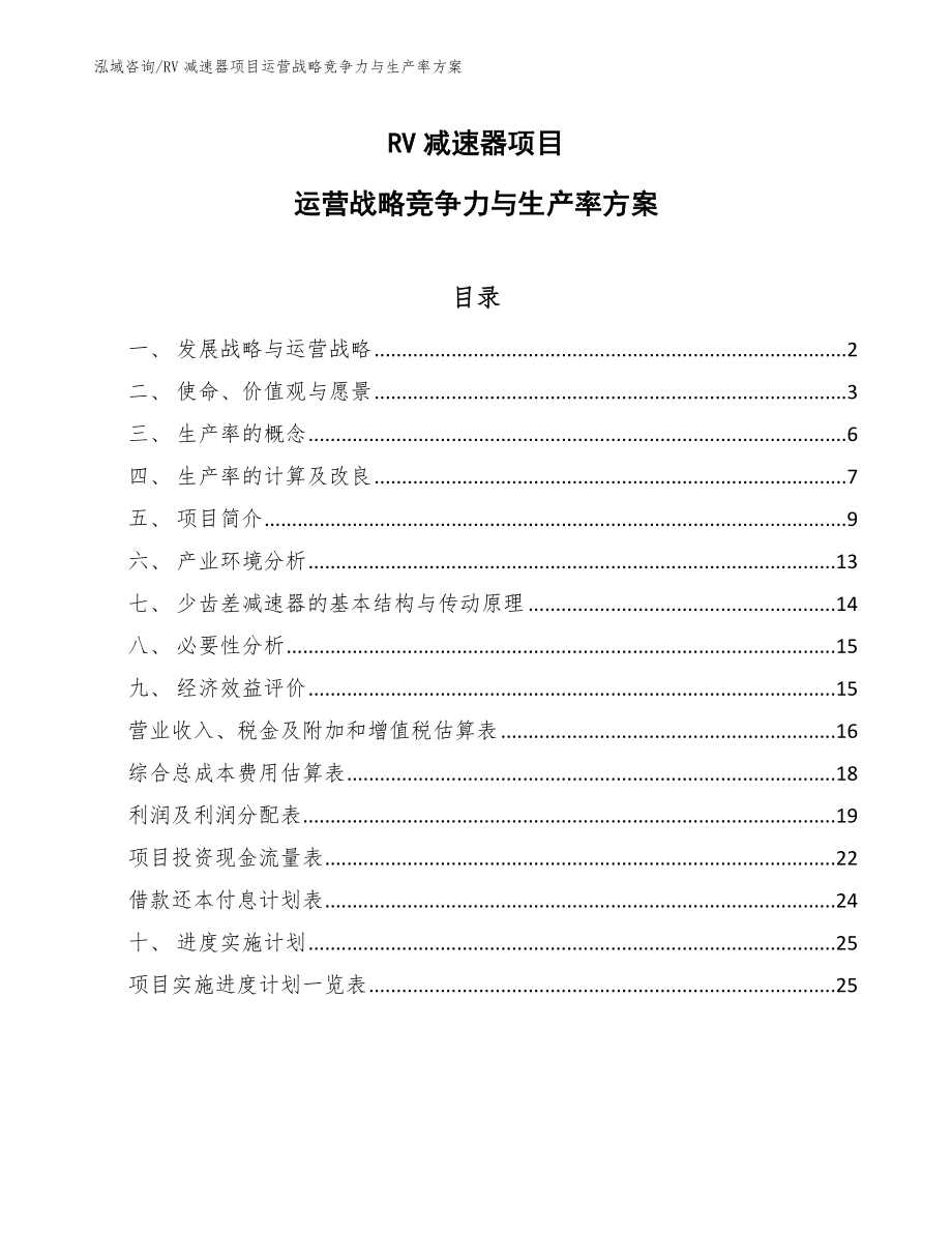 RV减速器项目运营战略竞争力与生产率方案_第1页