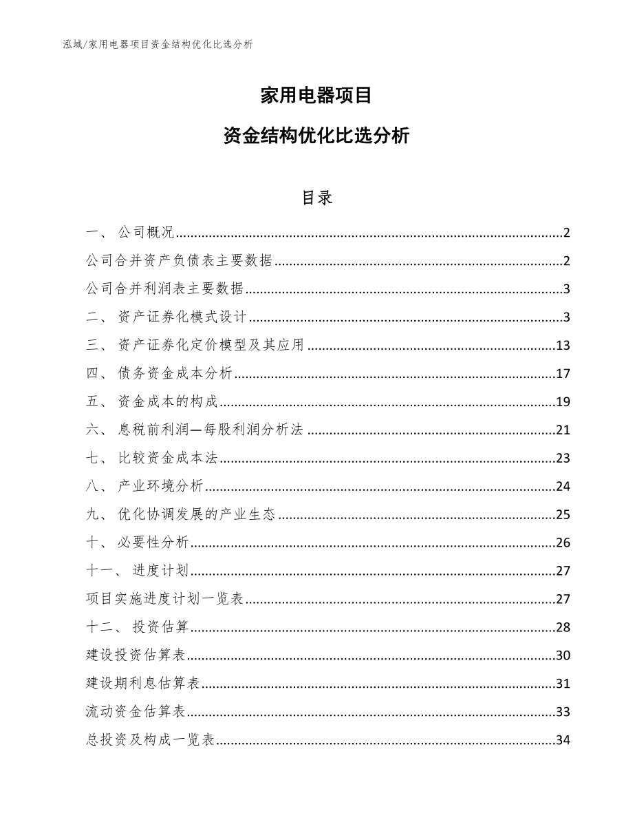 家用电器项目资金结构优化比选分析_范文_第1页