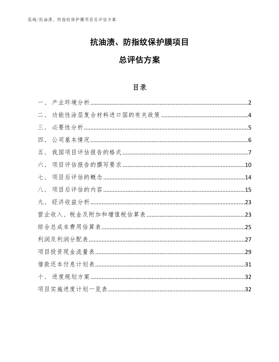 抗油渍、防指纹保护膜项目总评估方案【参考】_第1页