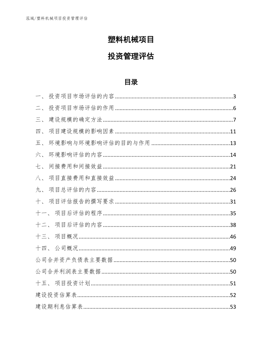 塑料机械项目投资管理评估_第1页