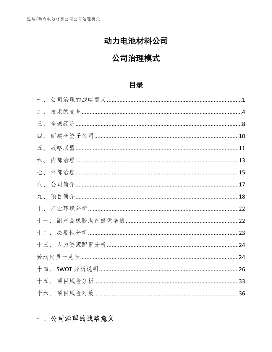 动力电池材料公司公司治理模式_范文_第1页