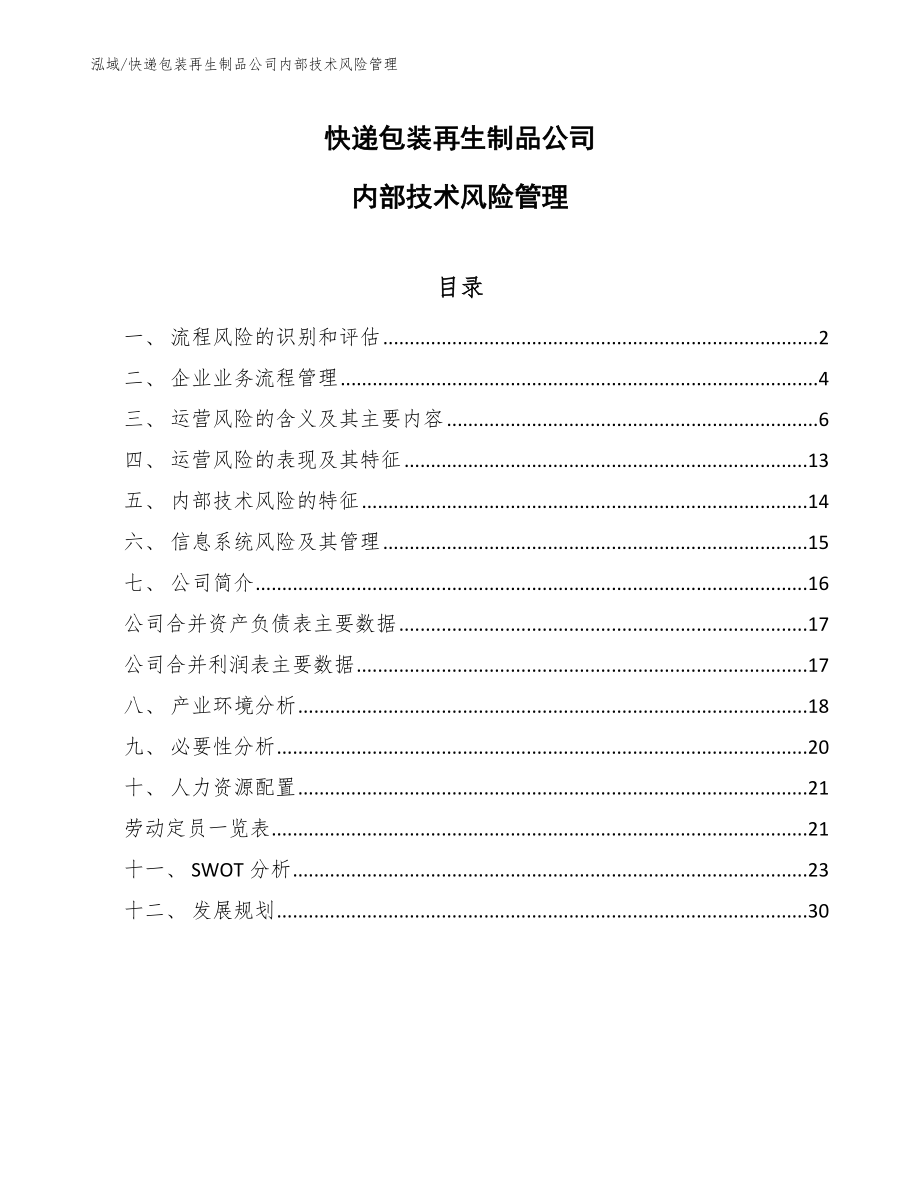 快递包装再生制品公司内部技术风险管理（参考）_第1页