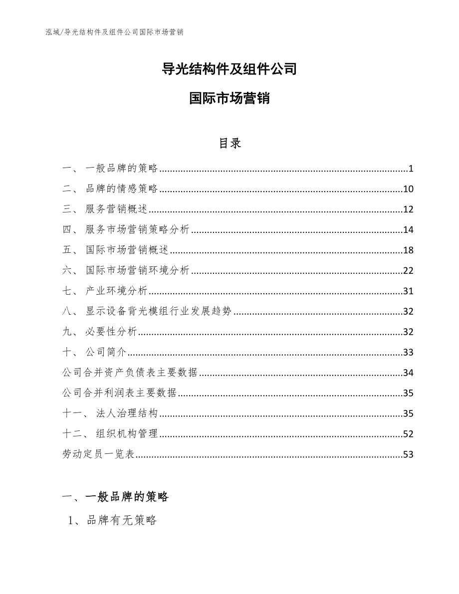 导光结构件及组件公司国际市场营销【范文】_第1页