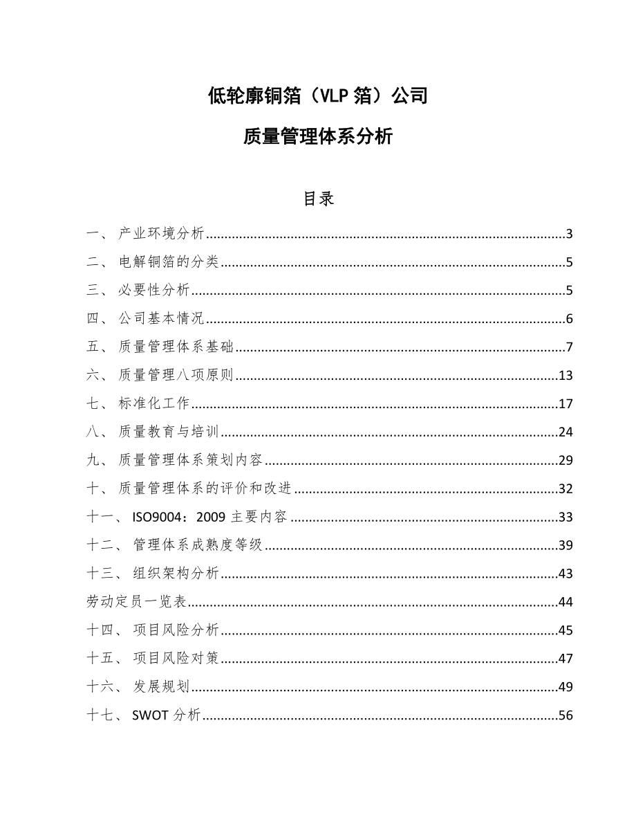 低轮廓铜箔（VLP箔）公司质量管理体系分析【参考】_第1页