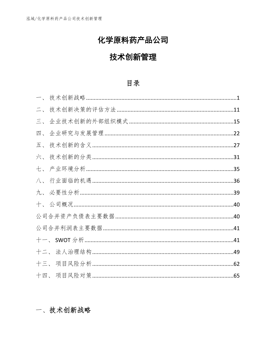 化学原料药产品公司技术创新管理_第1页