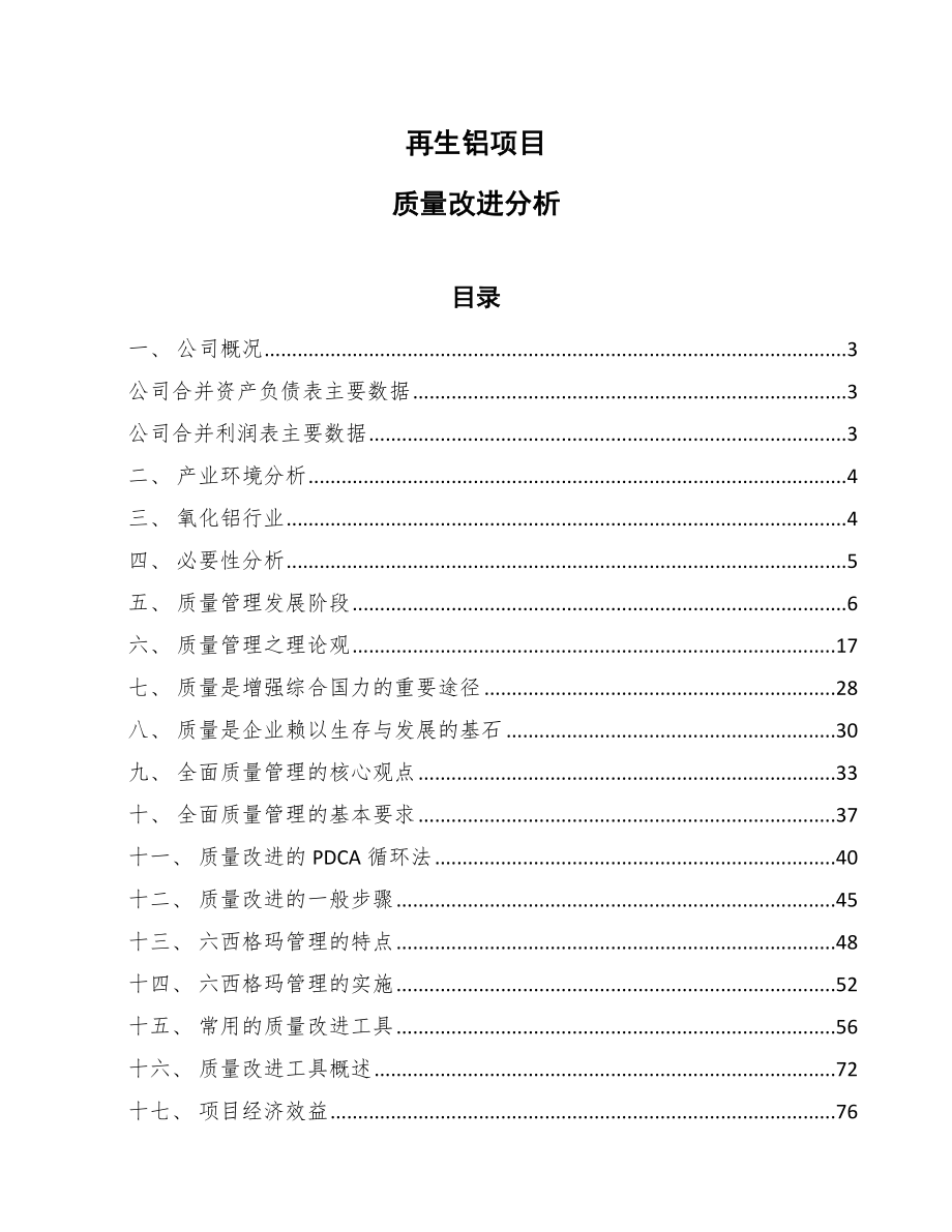 再生铝项目质量改进分析【参考】_第1页