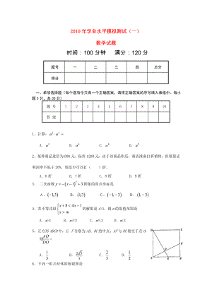 山东省五莲洪凝九年级数学中考模拟考试（1）及答案人教版