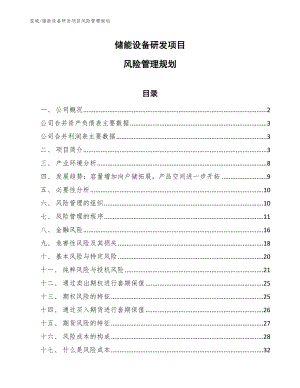 储能设备研发项目风险管理规划