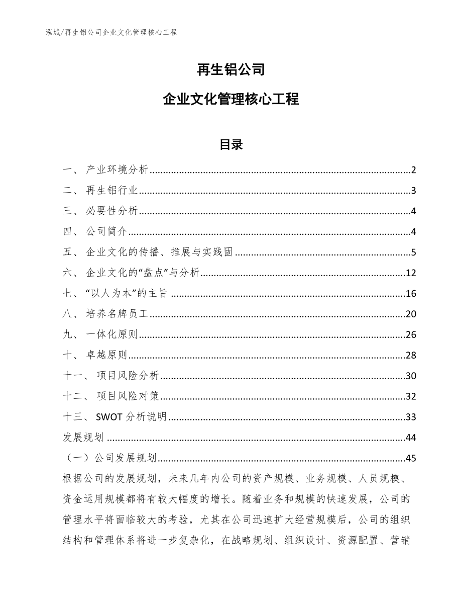 再生铝公司企业文化管理核心工程_范文_第1页