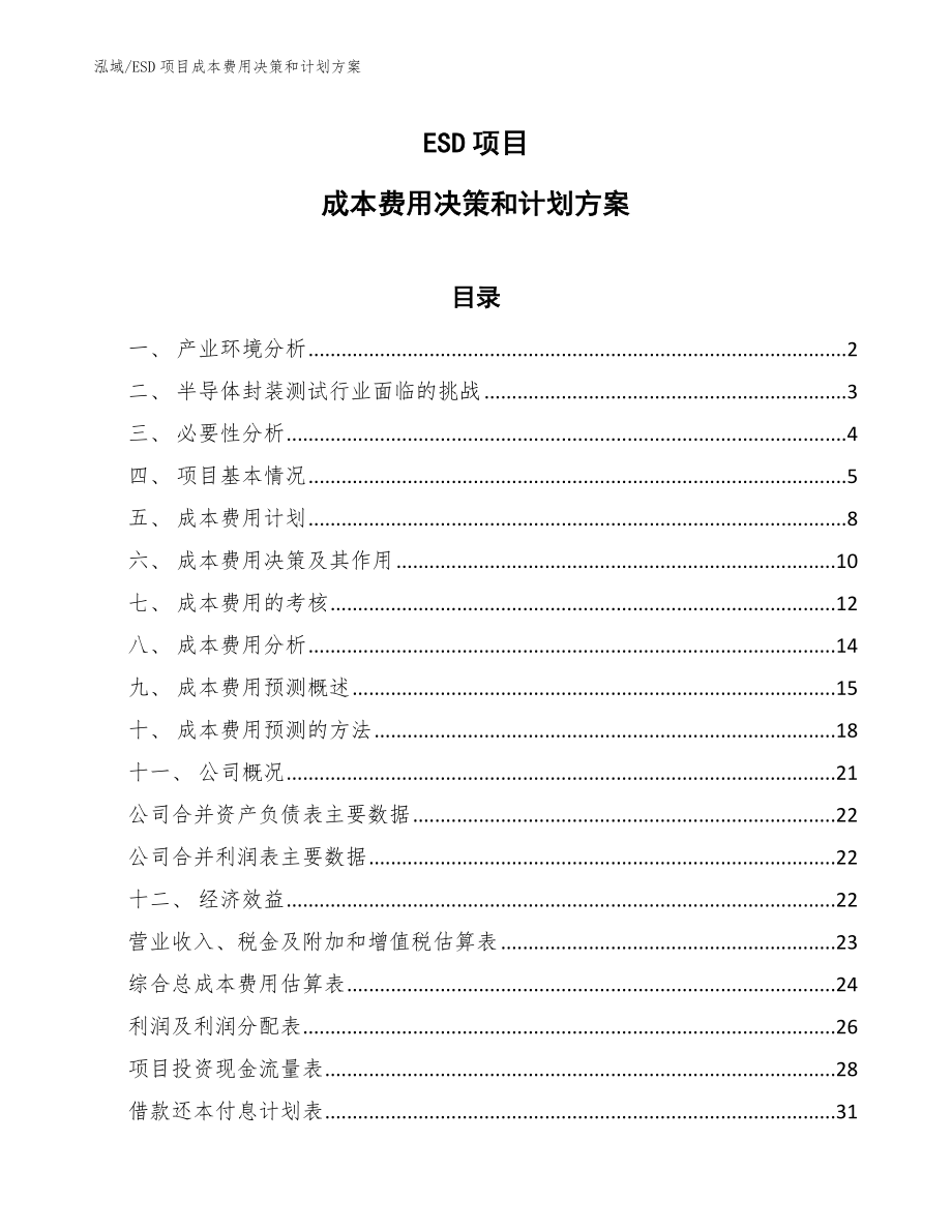 ESD项目成本费用决策和计划方案_第1页