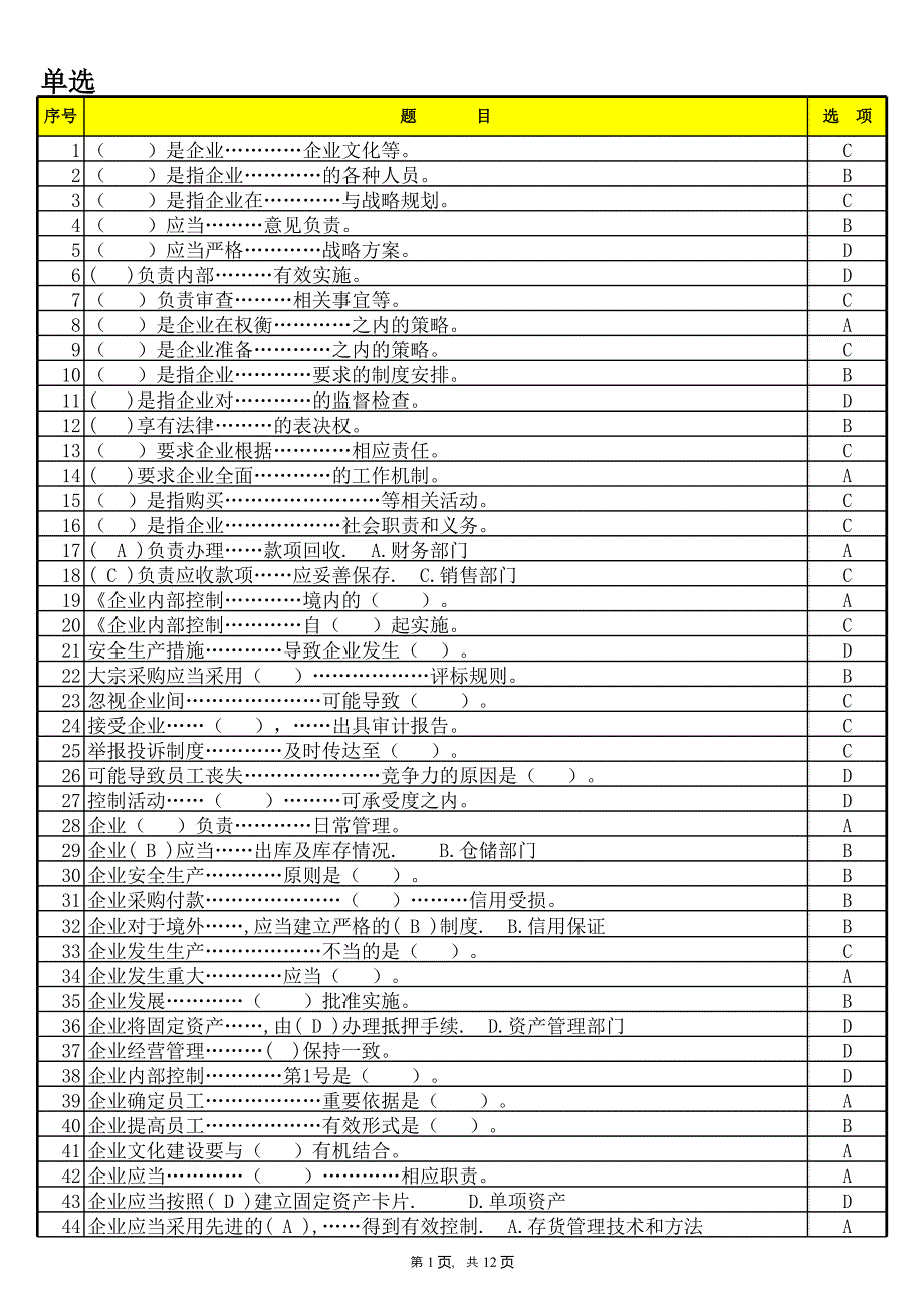 2011年會計(jì)繼續(xù)教育考試答案歸納_第1頁