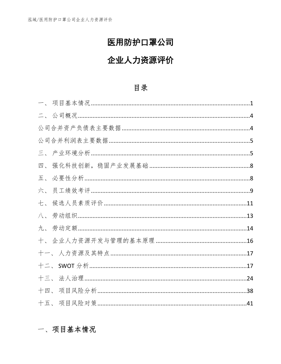 医用防护口罩公司企业人力资源评价【参考】_第1页